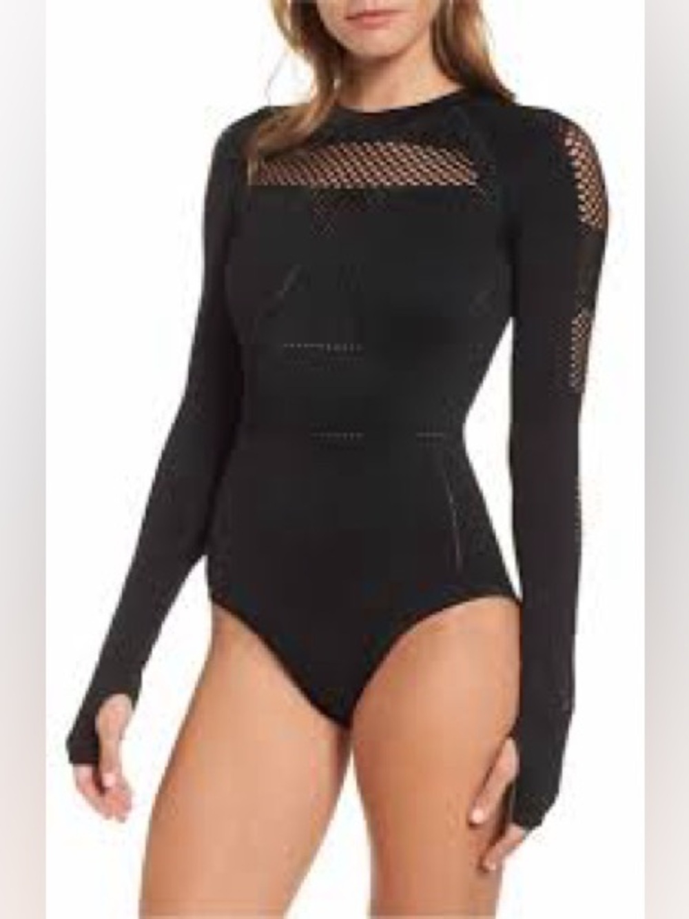 IVY PARK Beyoncé Black Mesh Net Bodysuit Long Sleeve Activewear S/M